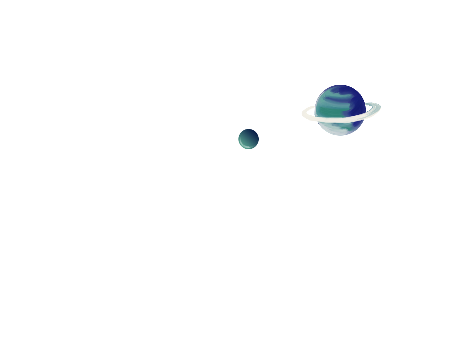 Illustration of two floating planets.
